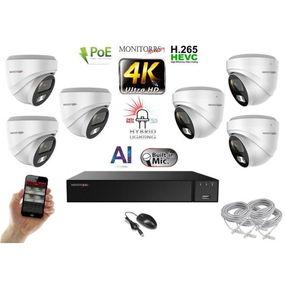 Monitorrs Security - AI Hybrid Light IP kamerarendszer 6 kamerával 8 Mpix WD - 6481k6