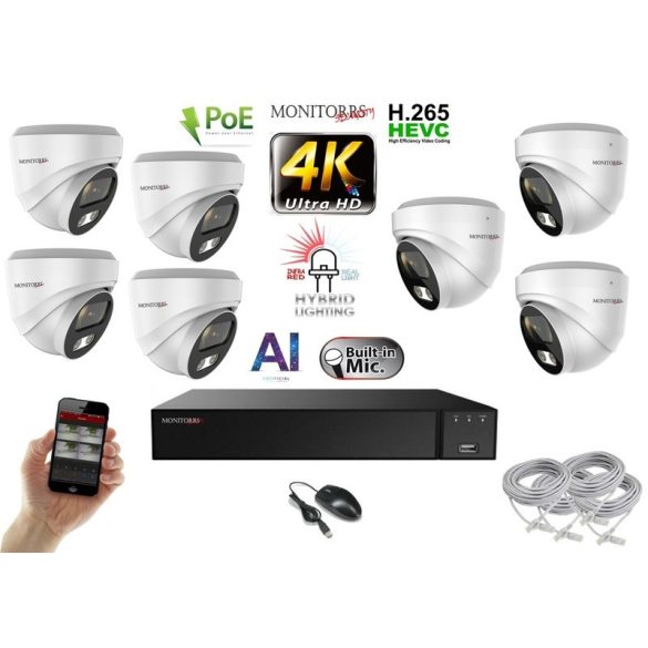Monitorrs Security - AI Hybrid Light IP kamerarendszer 7 kamerával 8 Mpix WD - 6481k7