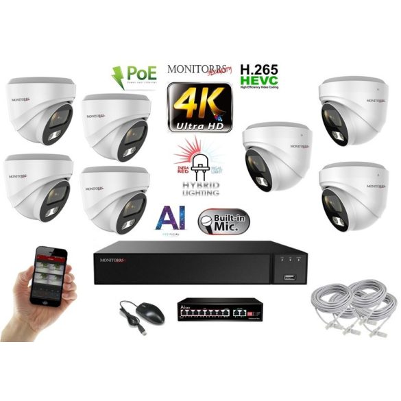 MS - AI Hybrid Light IP kamerarendszer 7 kamerával switchel 8 Mpix WD - 6481k7B