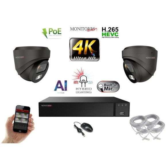 Monitorrs Security - AI Hybrid Light IP kamerarendszer 2 kamerával 8 Mpix GD - 6482k2