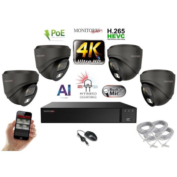 Monitorrs Security - AI Hybrid Light IP kamerarendszer 4 kamerával 8 Mpix GD - 6482k4