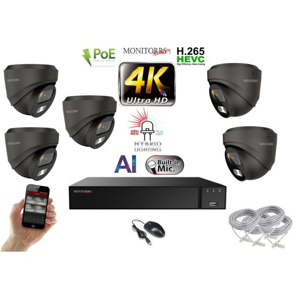 Monitorrs Security - AI Hybrid Light IP kamerarendszer 5 kamerával 8 Mpix GD - 6482k5