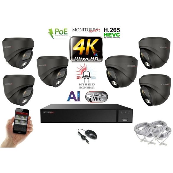 Monitorrs Security - AI Hybrid Light IP kamerarendszer 6 kamerával 8 Mpix GD - 6482k6