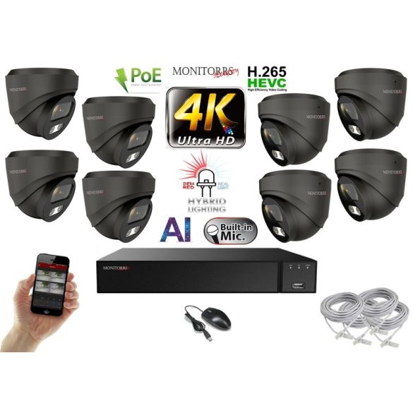 Monitorrs Security - AI Hybrid Light IP kamerarendszer 8 kamerával 8 Mpix GD - 6482k8
