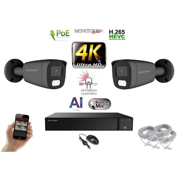 Monitorrs Security - AI Hybrid Light IP kamerarendszer 2 kamerával 8 Mpix GT - 6483k2