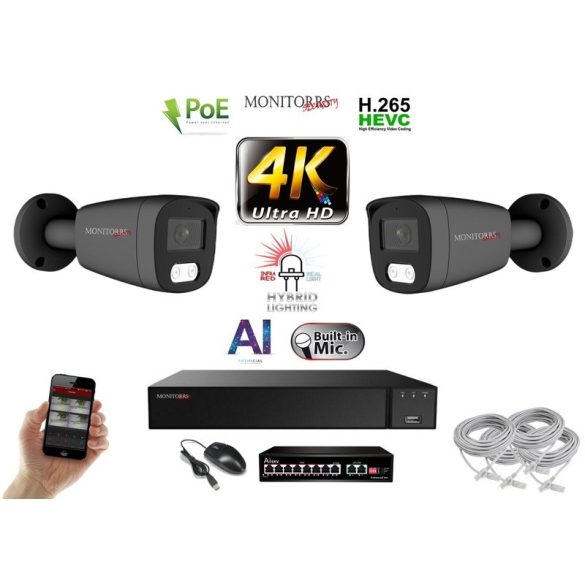 MS - AI Hybrid Light IP kamerarendszer 2 kamerával switchel 8 Mpix GT - 6483k2B