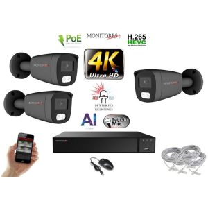 Monitorrs Security - AI Hybrid Light IP kamerarendszer 3 kamerával 8 Mpix GT - 6483k3