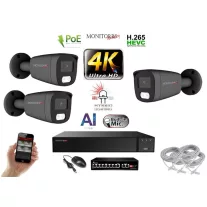   MS - AI Hybrid Light IP kamerarendszer 3 kamerával switchel 8 Mpix GT - 6483k3B