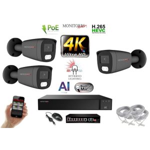 MS - AI Hybrid Light IP kamerarendszer 3 kamerával switchel 8 Mpix GT - 6483k3B