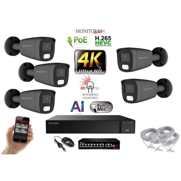 MS - AI Hybrid Light IP kamerarendszer 5 kamerával switchel 8 Mpix GT - 6483k5B