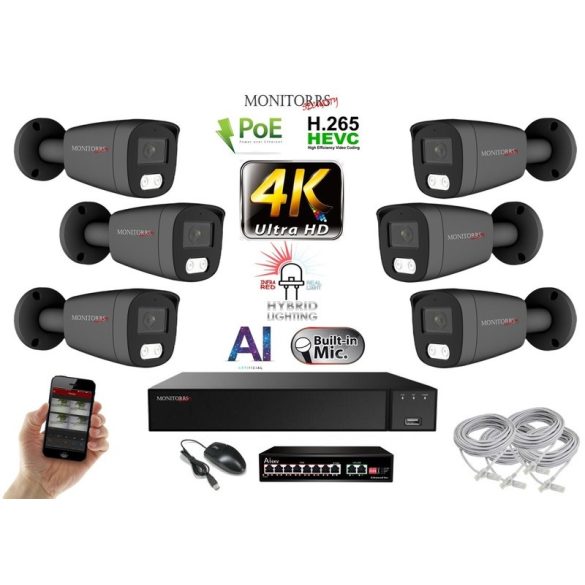 MS - AI Hybrid Light IP kamerarendszer 6 kamerával switchel 8 Mpix GT - 6483k6B