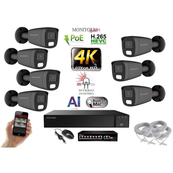 MS - AI Hybrid Light IP kamerarendszer 7 kamerával switchel 8 Mpix GT - 6483k7B