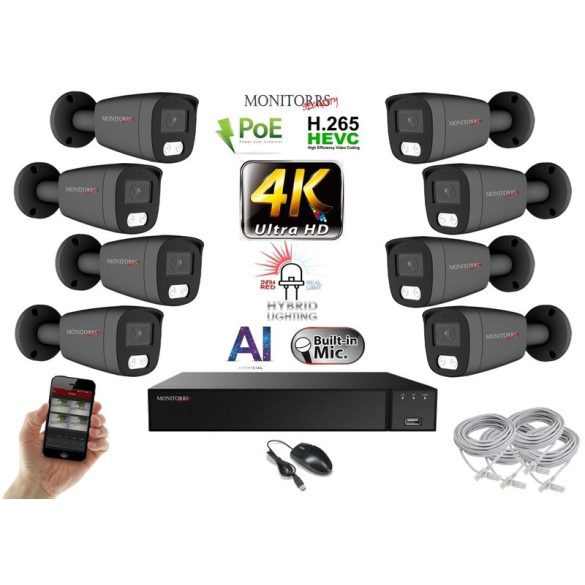 Monitorrs Security - AI Hybrid Light IP kamerarendszer 8 kamerával 8 Mpix GT - 6483k8