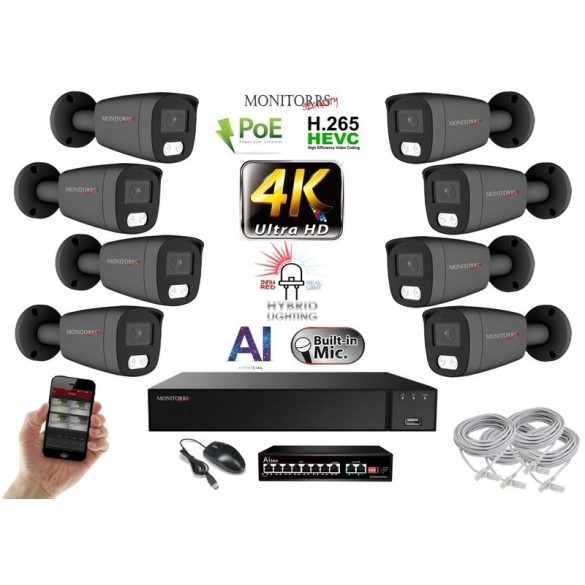 MS - AI Hybrid Light IP kamerarendszer 8 kamerával switchel 8 Mpix GT - 6483k8B