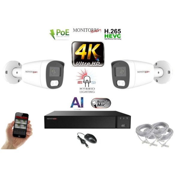 Monitorrs Security - AI Hybrid Light IP kamerarendszer 2 kamerával 8 Mpix WT - 6484k2