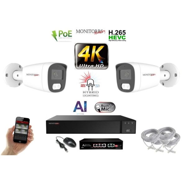 MS - AI Hybrid Light IP kamerarendszer 2 kamerával switchel 8 Mpix WT - 6484k2B