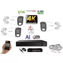   MS - AI Hybrid Light IP kamerarendszer 3 kamerával switchel 8 Mpix WT - 6484k3B