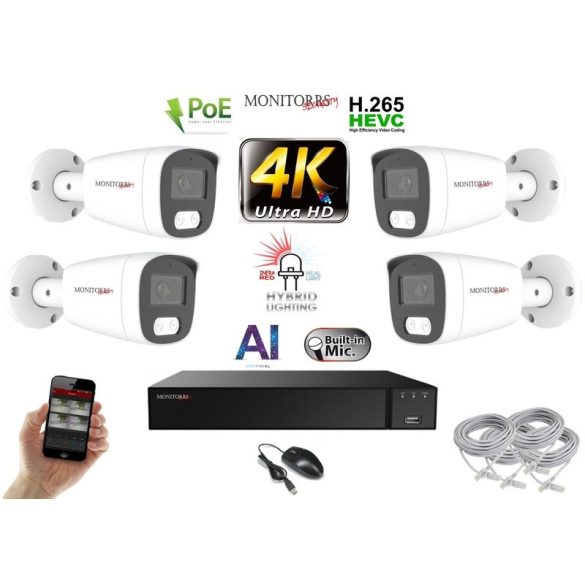 Monitorrs Security - AI Hybrid Light IP kamerarendszer 4 kamerával 8 Mpix WT - 6484k4