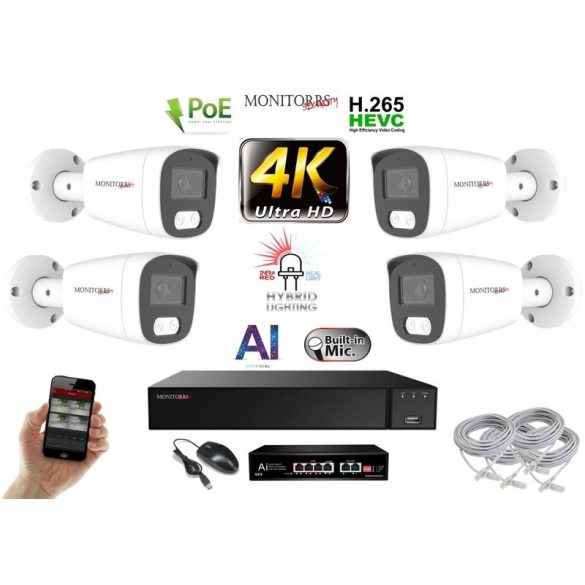 MS - AI Hybrid Light IP kamerarendszer 4 kamerával switchel 8 Mpix WT - 6484k4B