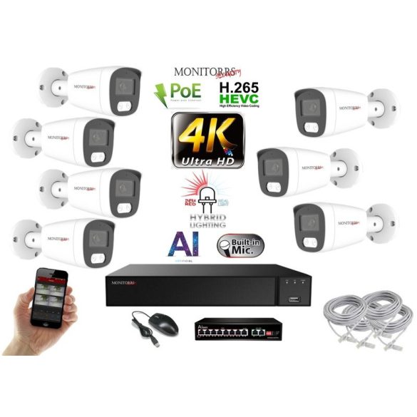 MS - AI Hybrid Light IP kamerarendszer 7 kamerával switchel 8 Mpix WT - 6484k7B