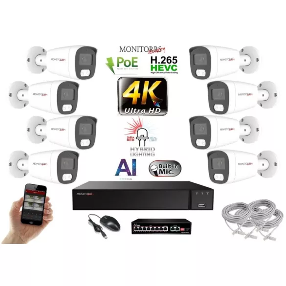 MS - AI Hybrid Light IP kamerarendszer 8 kamerával switchel 8 Mpix WT - 6484k8B